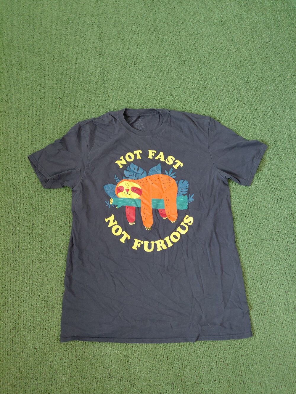 Not Fast Not Furious Sloth Funny Parody Animals Navy Blue T Shirt Sz Large